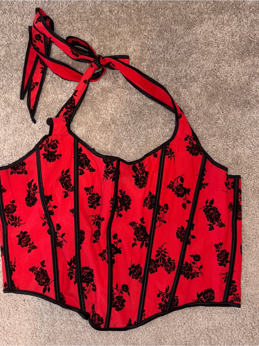 SHEIN Red Halter Floral Corset Top Size: XXL